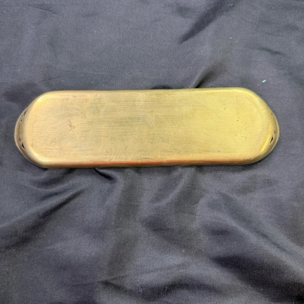 Vintage Brass Vanity Tray Art Nouveau Floral Cut Out Long Oval Trinket Dish 8